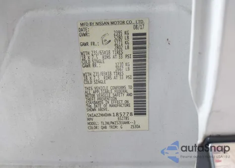 2017 Nissan Murano S from USA, damaged, VIN 5N1AZ2MH0HN185778